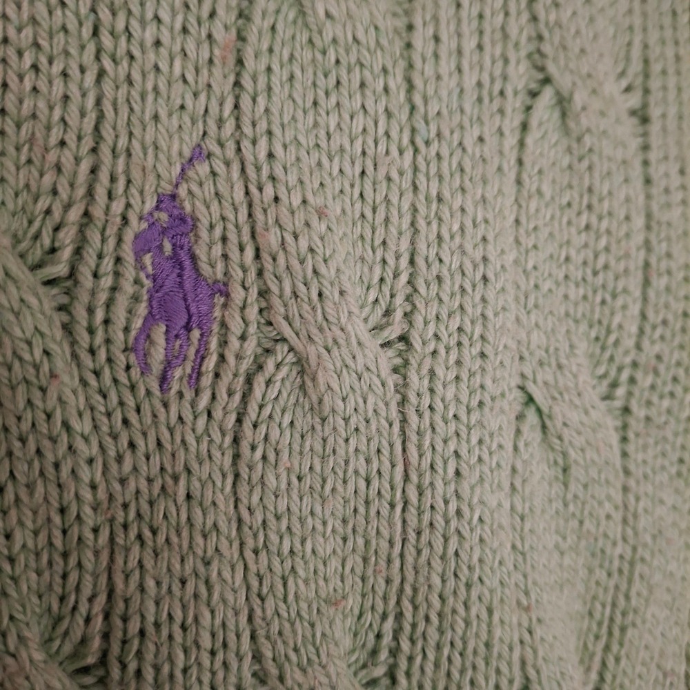 Polo Ralph Lauren Cable Knit Silk Sweater L Green Crew Neck Long Sleeve Logo‎ - Picture 5 of 10